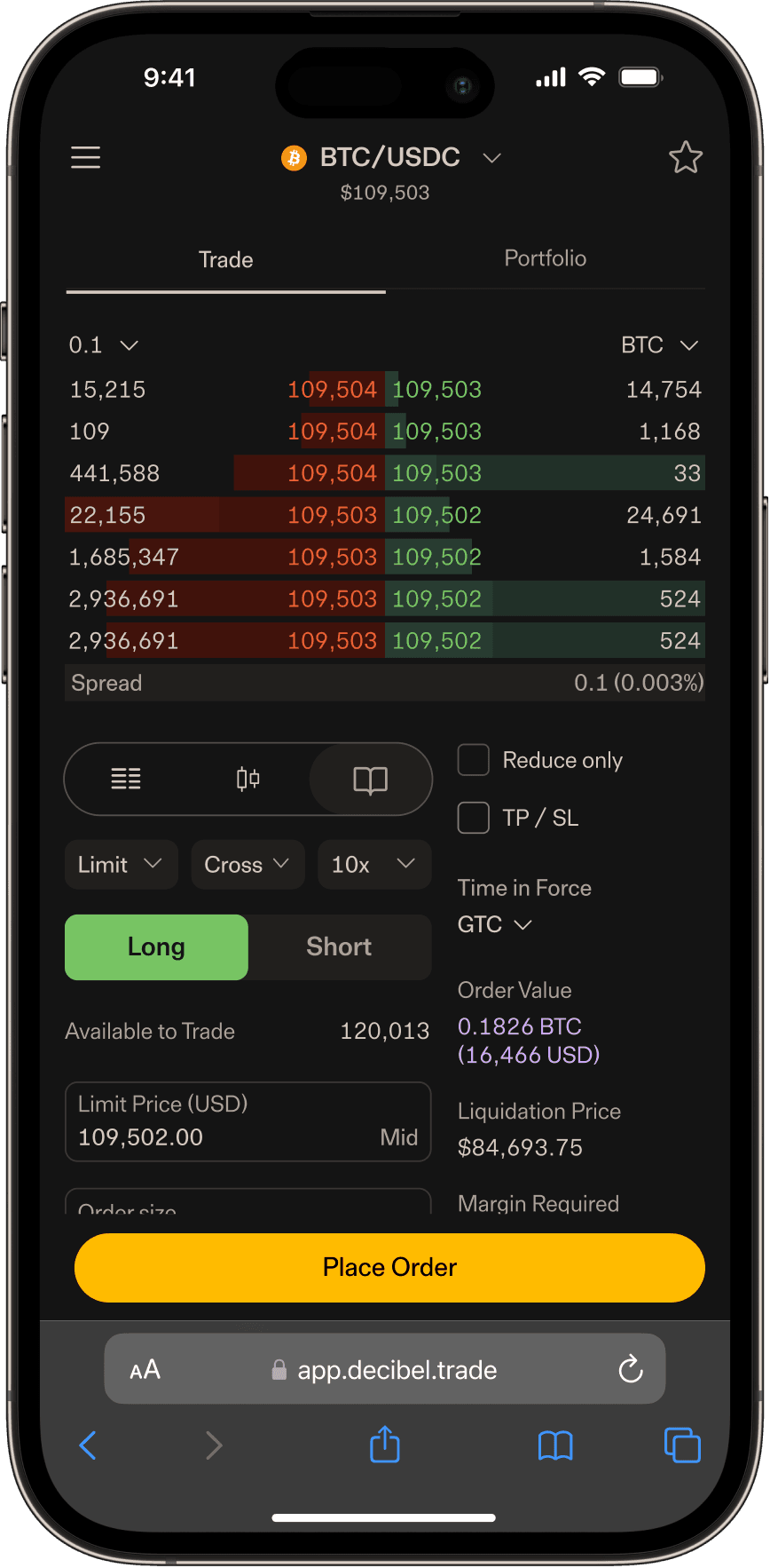 Decibel trading platform on mobile